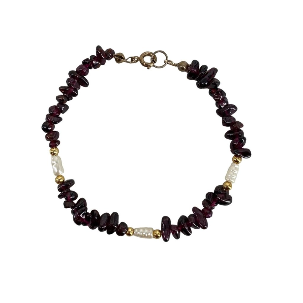 Garnet & Pearl Bracelet With Gold-Plated Accents Spring Ring Clasp